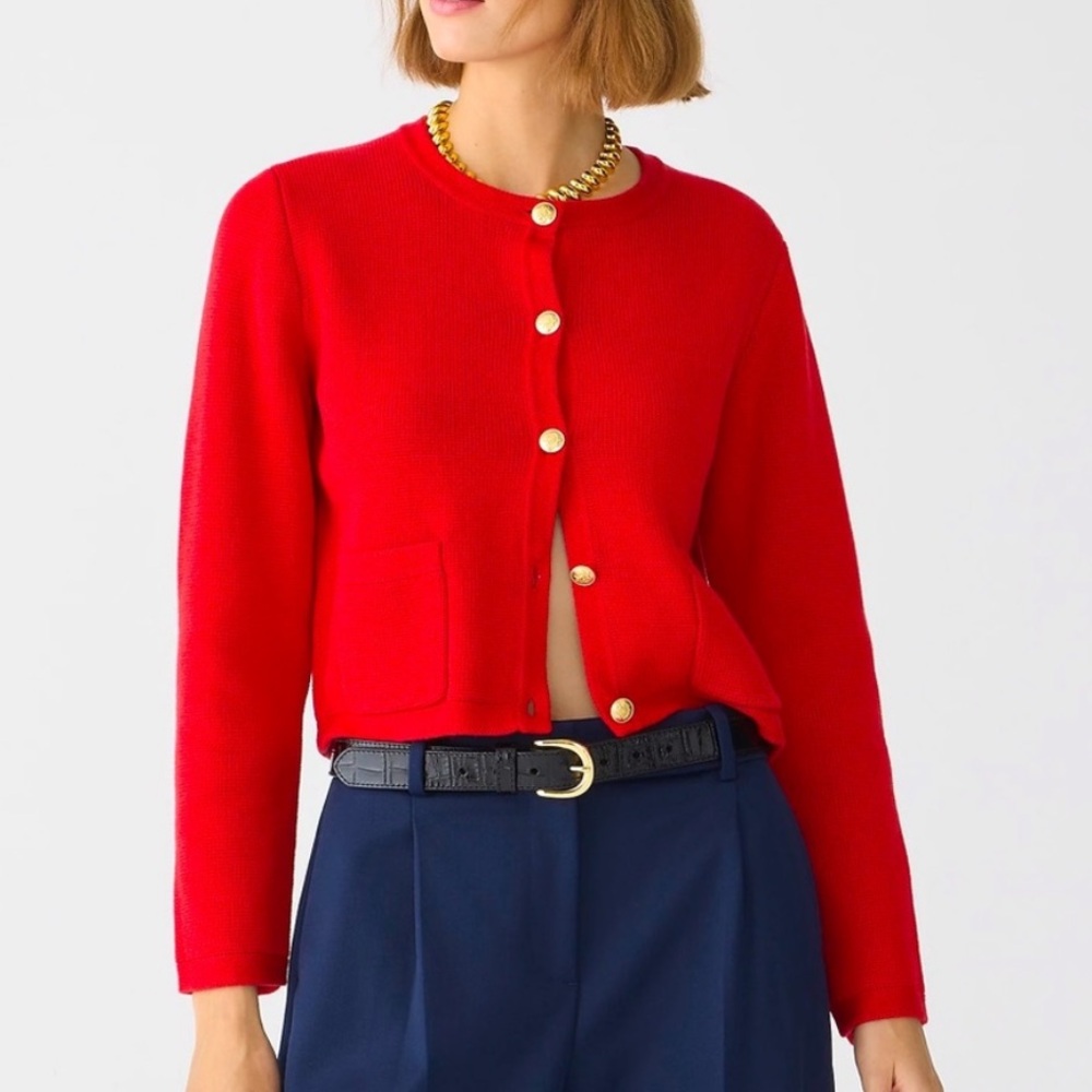 J.Crew Emilie patch pocket sweater lady jacket in red